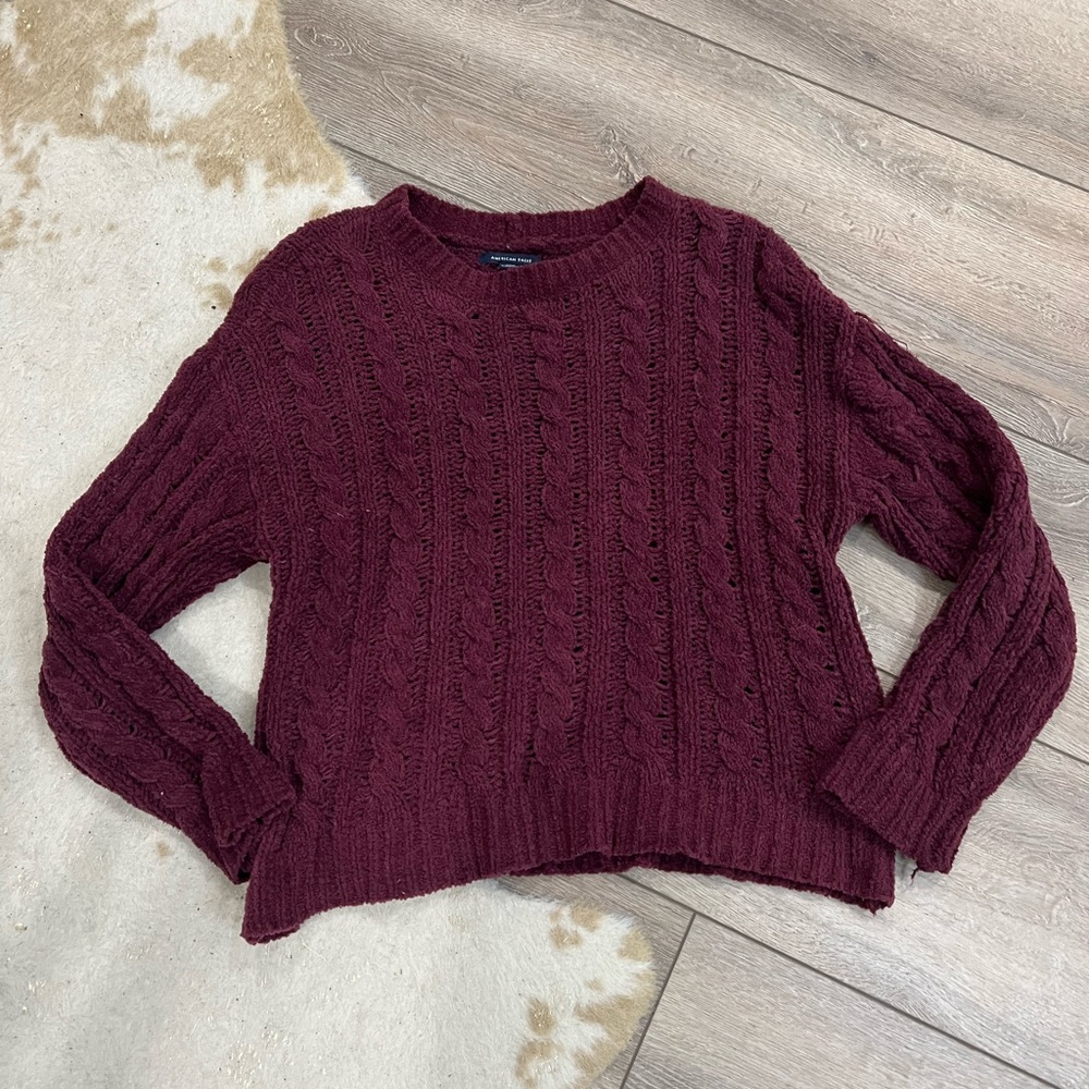 American eagle maroon red cable knit pullover sweater